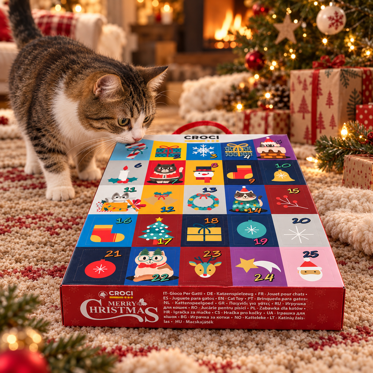 Calendário do Advento com 25 brinquedos para gatos