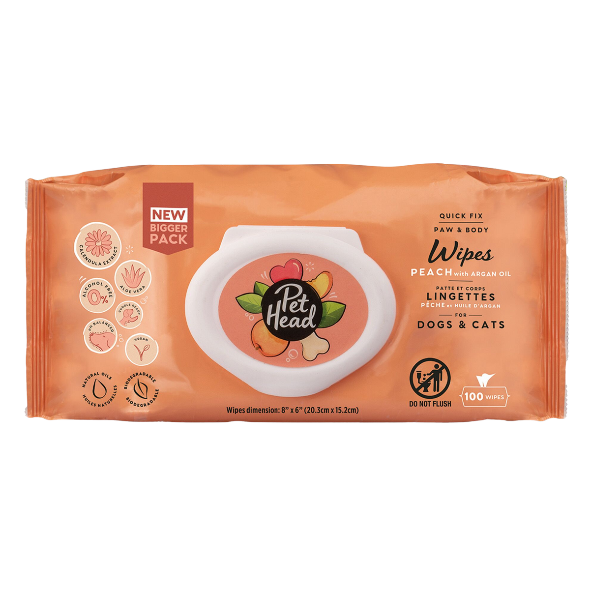 Lingettes nettoyantes Quick Fix pêche pour chiens et chats