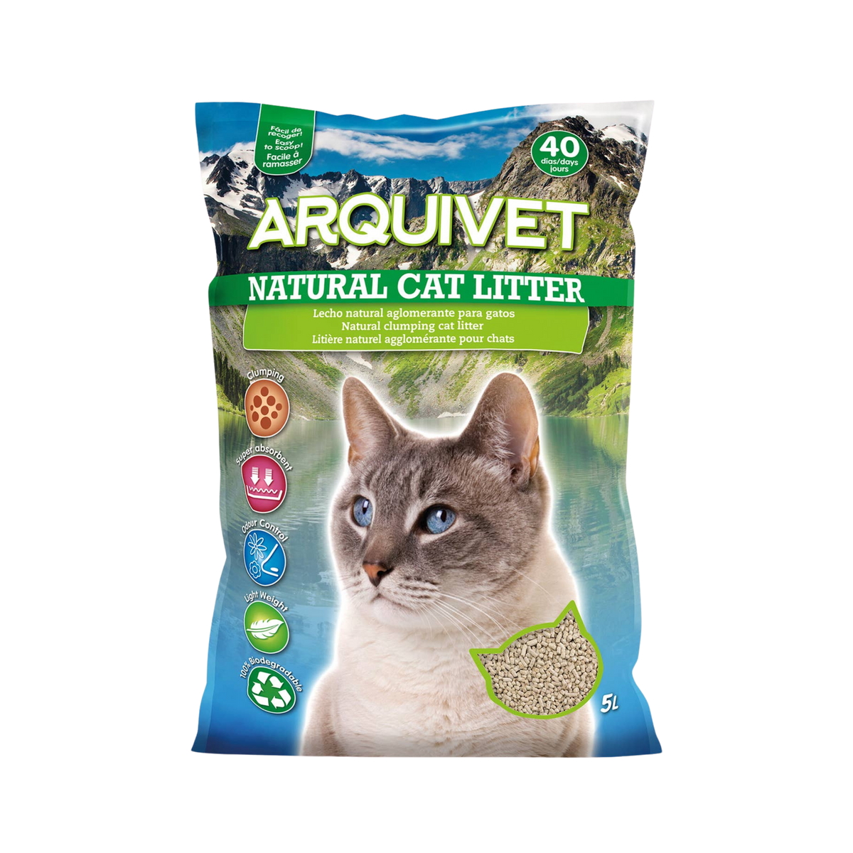 Arena para gatos aglomerante natural de pino y bentonita