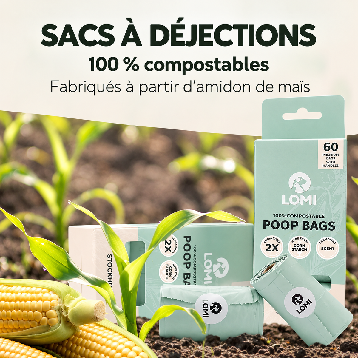 Sacchetti per deiezioni 100% compostabili con manici — Ecologici
