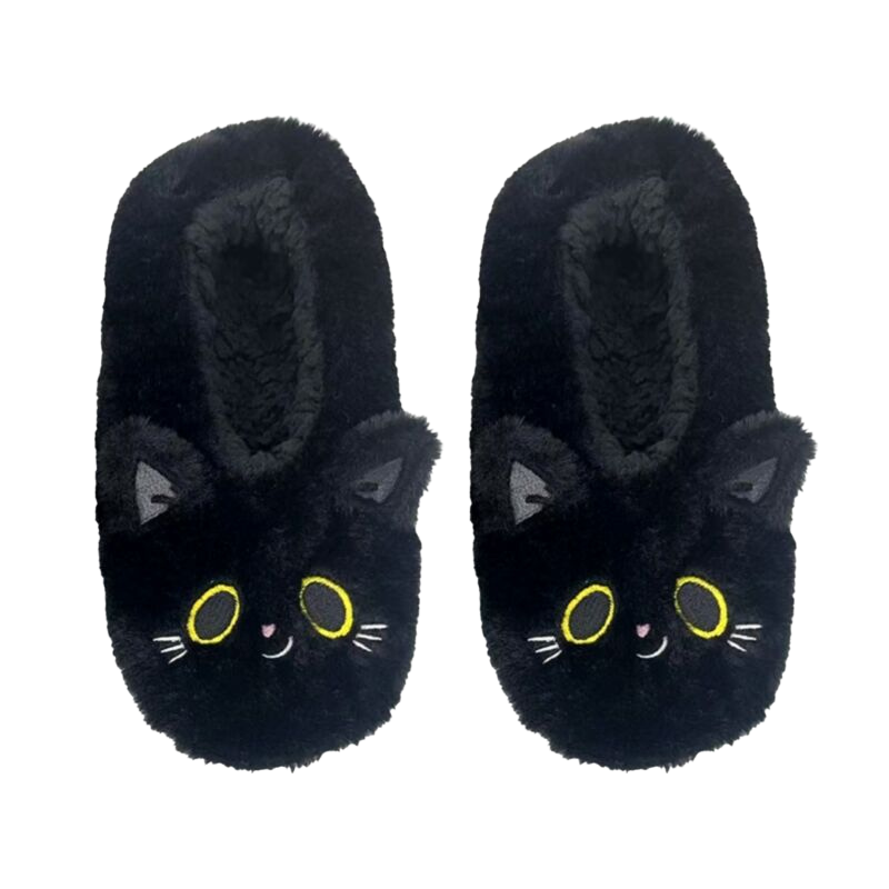 Rutschfeste Hausschuhe Lucky die schwarze Katze