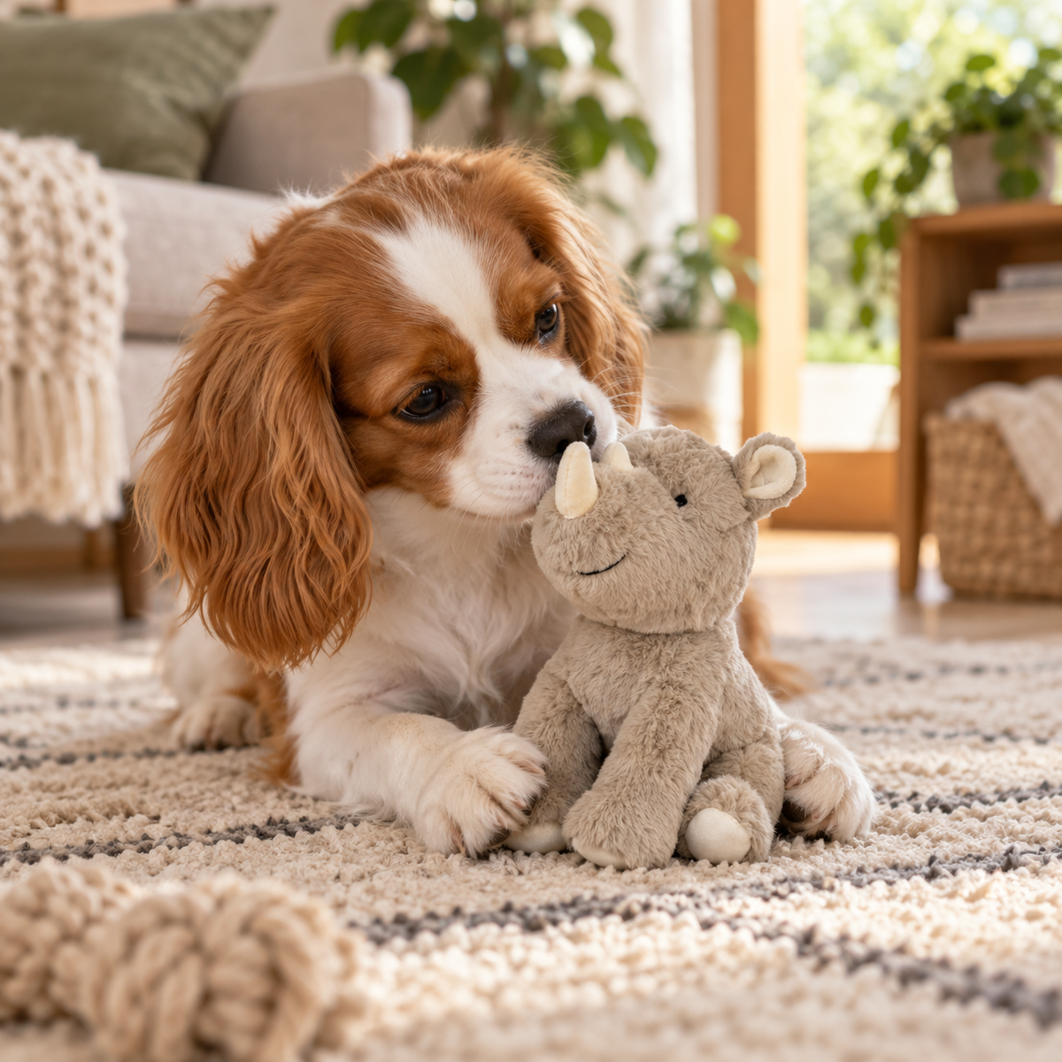 Peluche de rinoceronte de tela reciclada para perros