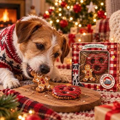 Caja de galletas navideñas de pavo para perros