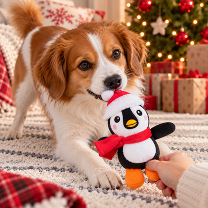 Peluche sonora pinguino natalizio 14 cm