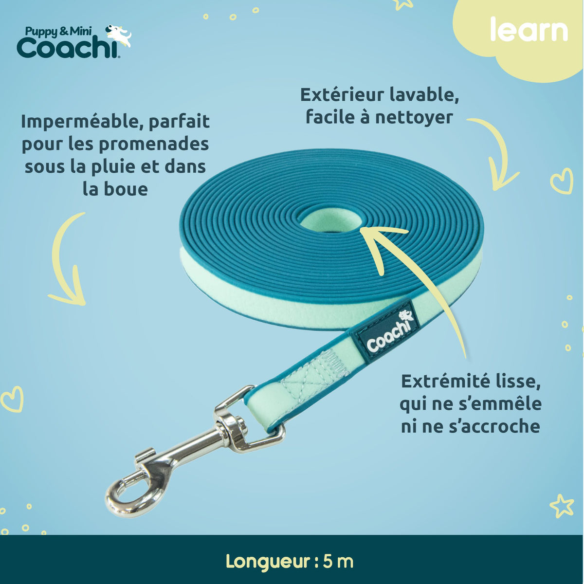 Longe waterproof pour chiots et chiens de petite taille