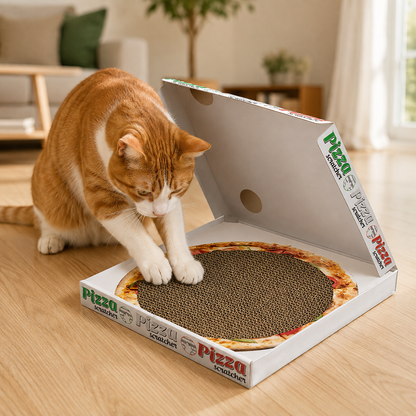 Katzenkratzbox aus Pappe in Pizzaschachtel-Form
