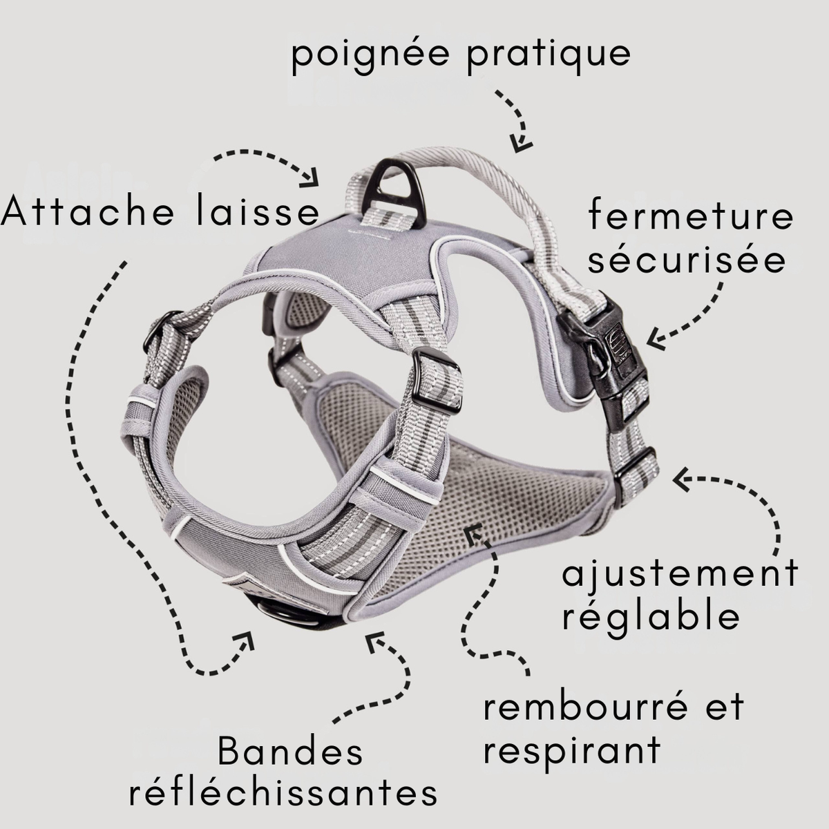 Harnais réfléchissant anti-traction pour chiens