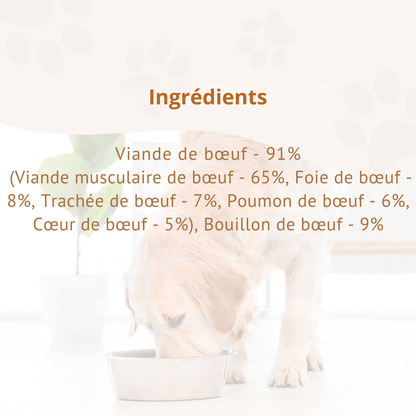 Paté di puro manzo qualità BARF per cani adulti