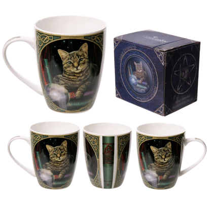 Caneca de porcelana gato e bola de cristal