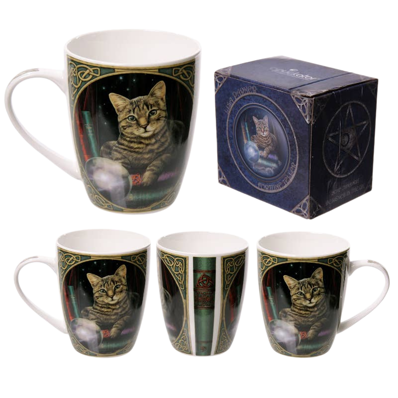 Caneca de porcelana gato e bola de cristal