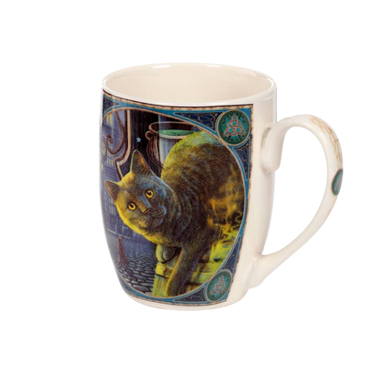Caneca de porcelana gato e caldeirão enferrujado