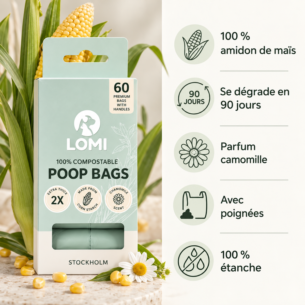Sacchetti per deiezioni 100% compostabili con manici — Ecologici