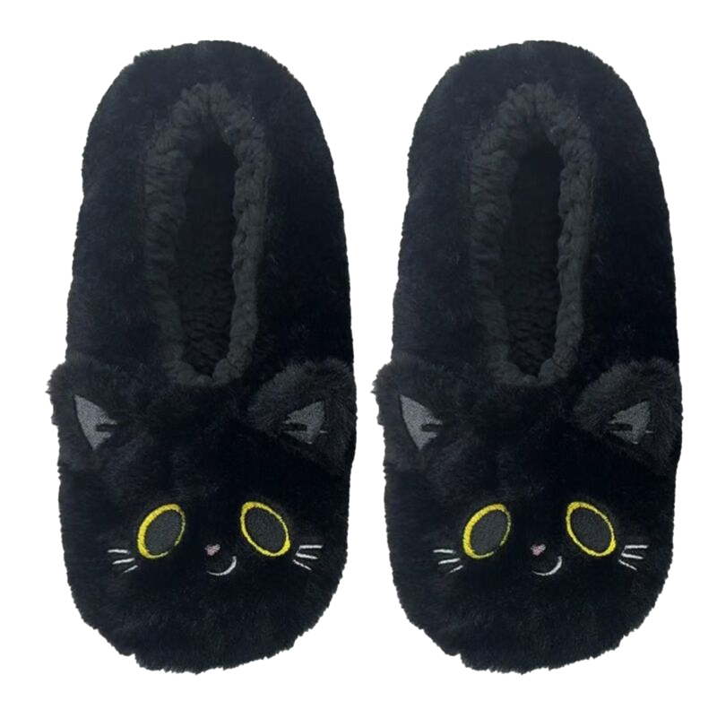 Rutschfeste Hausschuhe Lucky die schwarze Katze