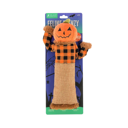 Brinquedo de Halloween em forma de espantalho com erva-dos-gatos para gatos