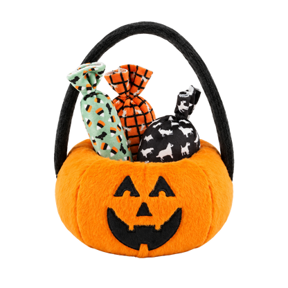 Cestino a zucca di Halloween con 3 giochi per cani